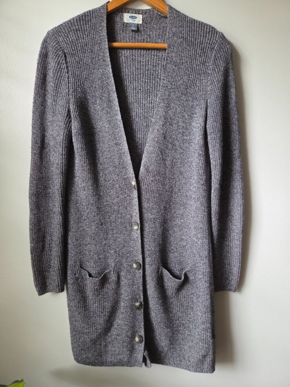 EUC OLD NAVY COTTON BLEND GREY LONG LINE V NECK BUTTONED CARDIGAN SIZE SMALL